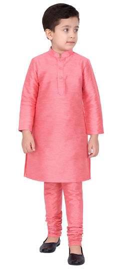Pink and Majenta color Boys Kurta Pyjama in Dupion Silk fabric with Thread work