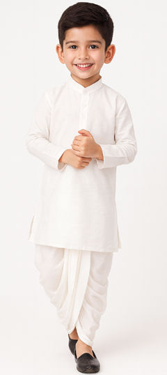 White and Off White color Boys Dhoti Kurta in Dupion Silk fabric with Thread work