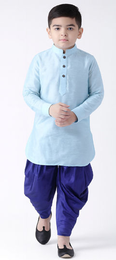 Blue color Boys Indo-Western in Dupion Silk fabric with Thread work
