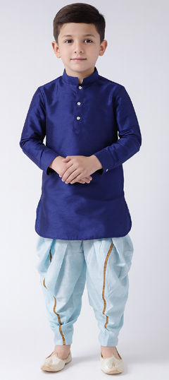 Blue color Boys Indo-Western in Dupion Silk fabric with Thread work