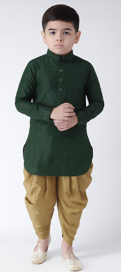Green color Boys Indo-Western in Dupion Silk fabric with Thread work