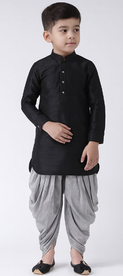Black and Grey color Boys Indo-Western in Dupion Silk fabric with Thread work