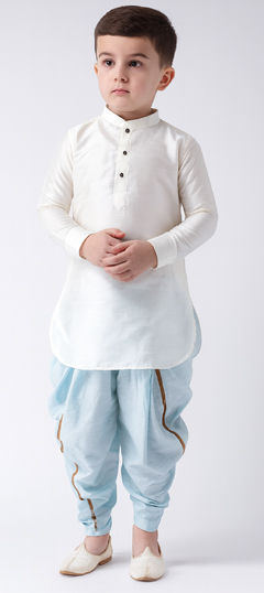 White and Off White color Boys Indo-Western in Dupion Silk fabric with Thread work