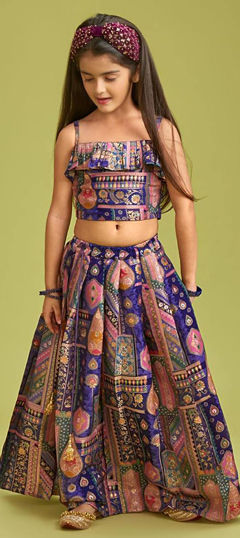 Multicolor color Kids Lehenga in Silk fabric with Printed work