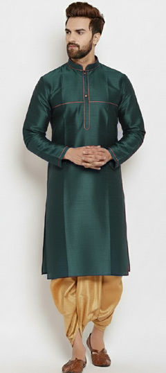 Green color Dhoti Kurta in Dupion Silk fabric with Embroidered work