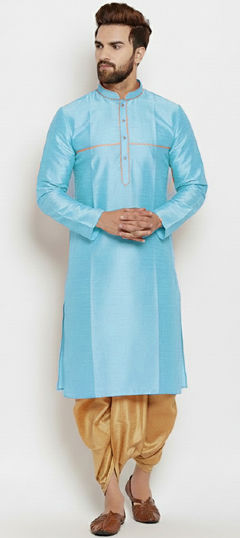 Blue color Dhoti Kurta in Dupion Silk fabric with Embroidered work