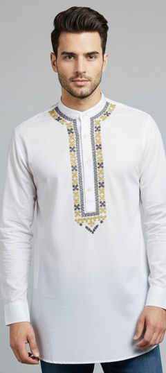 White and Off White color Kurta in Cotton fabric with Embroidered work