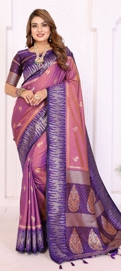Purple and Violet color Saree in Silk fabric with Weaving work