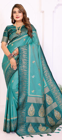Blue color Saree in Silk fabric with Weaving work