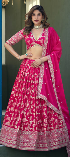 Pink and Majenta color Lehenga in Dolla Silk, Jacquard fabric with Embroidered, Sequence, Thread work