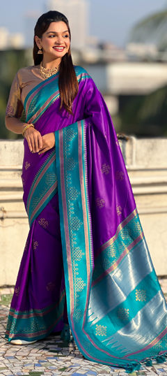 Purple and Violet color Saree in Silk fabric with Weaving work
