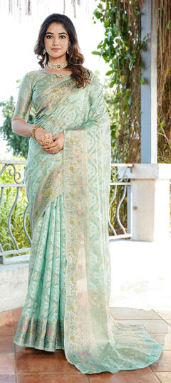 Blue color Saree in Organza Silk fabric with Weaving work