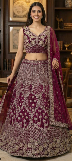 Pink and Majenta color Lehenga in Net fabric with Embroidered, Sequence, Thread, Zari work