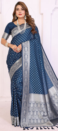 Blue color Saree in Georgette fabric with Weaving, Zari work