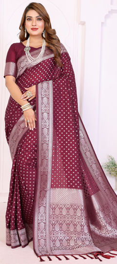 Purple and Violet color Saree in Georgette fabric with Weaving, Zari work