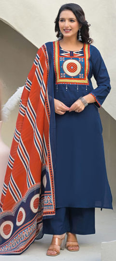Blue color Salwar Kameez in Cotton fabric with Printed work