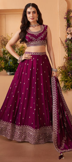 Pink and Majenta color Ready to Wear Lehenga in Georgette fabric with Embroidered, Sequence, Thread, Zari work