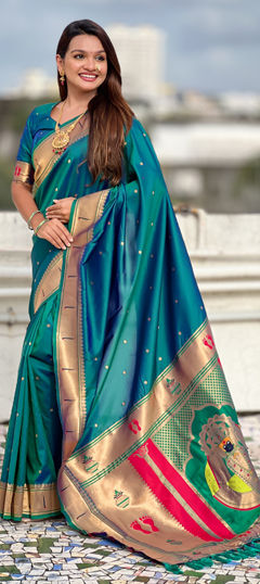 Blue color Saree in Silk fabric with Weaving work