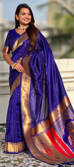 Blue color Saree in Silk fabric with Weaving work