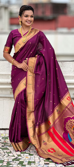 Purple and Violet color Saree in Silk fabric with Weaving work