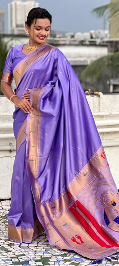 Purple and Violet color Saree in Silk fabric with Weaving work