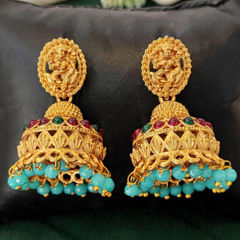 Gold Rodium Polish Green color Earrings in Metal Alloy studded with CZ Diamond, Pearl