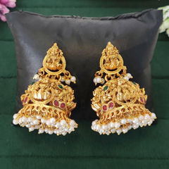 Gold Rodium Polish Green color Earrings in Metal Alloy studded with CZ Diamond, Pearl