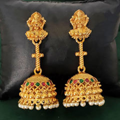 Gold Rodium Polish Green color Earrings in Metal Alloy studded with CZ Diamond, Pearl