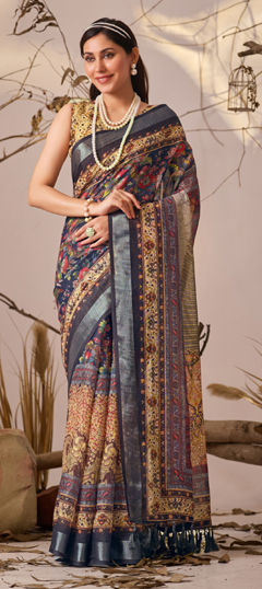 Multicolor color Saree in Cotton, Linen fabric with Floral, Printed work