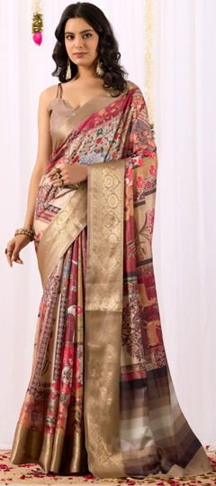 Multicolor color Saree in Litchi Silk fabric with Floral, Printed, Weaving work