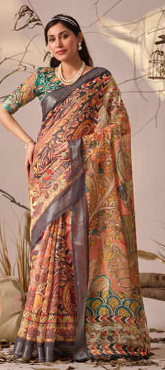 Multicolor color Saree in Cotton, Linen fabric with Floral, Printed work