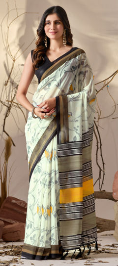 White and Off White color Saree in Georgette fabric with Printed work