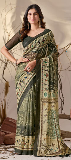 Green color Saree in Georgette fabric with Printed work