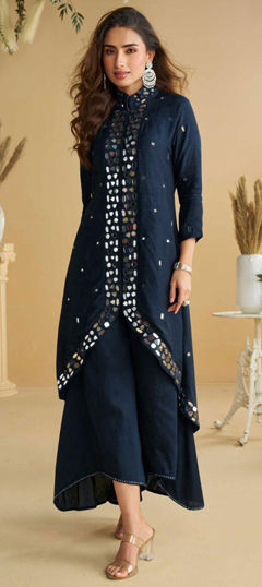 Blue color Salwar Kameez in Silk fabric with Embroidered, Gota Patti work