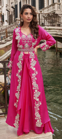 Pink and Majenta color Long Lehenga Choli in Chinon Silk fabric with Embroidered, Mirror, Sequence work