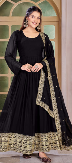 Black and Grey color Salwar Kameez in Georgette fabric with Embroidered, Sequence, Thread, Zari work