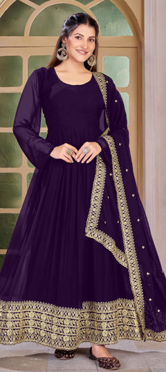 Purple and Violet color Salwar Kameez in Georgette fabric with Embroidered, Sequence, Thread, Zari work