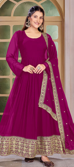 Pink and Majenta color Salwar Kameez in Georgette fabric with Embroidered, Sequence, Thread, Zari work