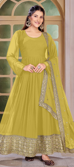 Green color Salwar Kameez in Georgette fabric with Embroidered, Sequence, Thread, Zari work