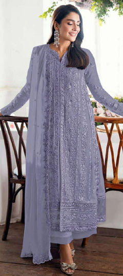 Purple and Violet color Salwar Kameez in Faux Georgette fabric with Embroidered, Sequence, Thread work