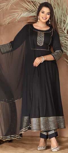 Black and Grey color Salwar Kameez in Rayon fabric with Gota Patti work