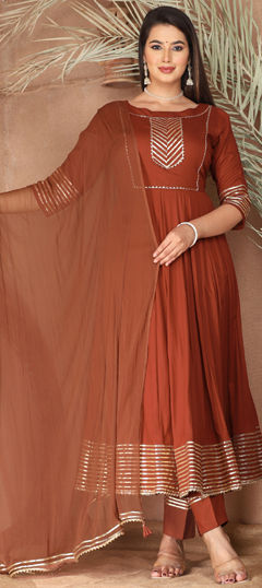 Pink and Majenta color Salwar Kameez in Rayon fabric with Gota Patti work