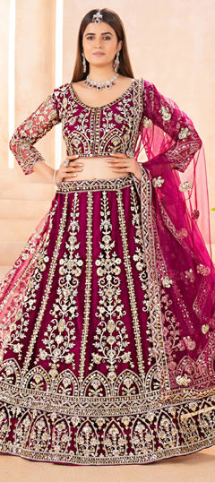 Pink and Majenta color Lehenga in Net fabric with Embroidered, Sequence, Zari work