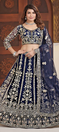 Blue color Lehenga in Net fabric with Embroidered, Sequence, Zari work