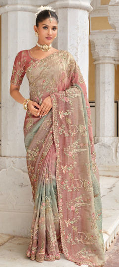 Multicolor color Saree in Silk fabric with Embroidered, Sequence, Thread work