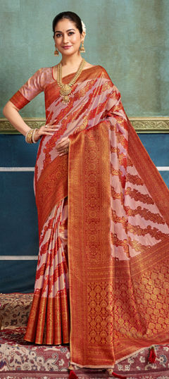 Beige and Brown, Pink and Majenta color Saree in Silk fabric with Weaving work