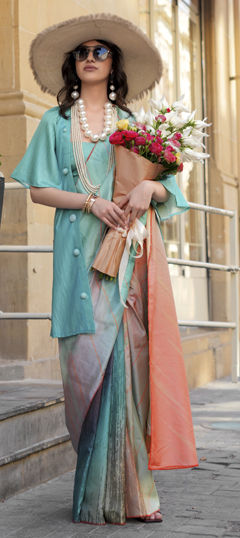 Multicolor color Saree in Silk fabric with Digital Print work