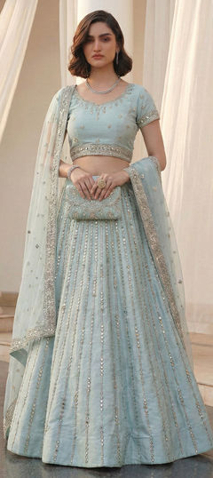 Blue color Lehenga in Silk fabric with Mirror, Thread, Zari work