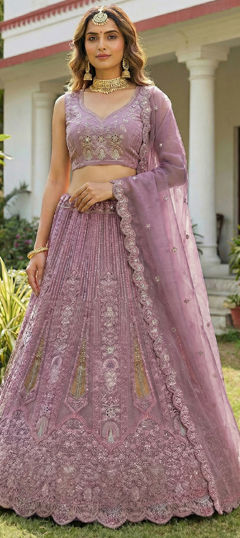 Pink and Majenta color Lehenga in Net fabric with Embroidered, Resham, Thread work