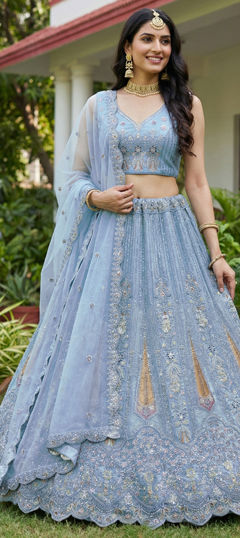 Blue color Lehenga in Net fabric with Embroidered, Resham, Thread work
